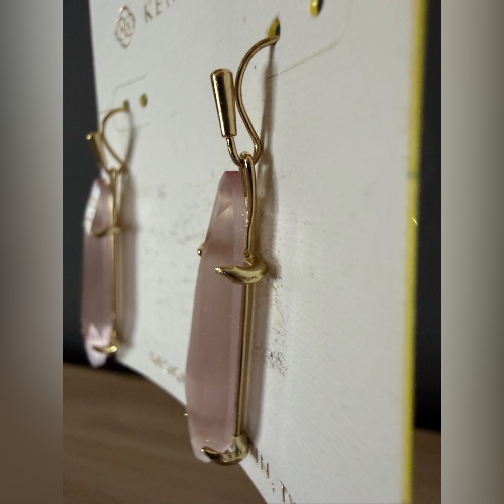 Kendra Scott Rose Quartz-Look Gold Drop Earrings - Picture 3 of 4